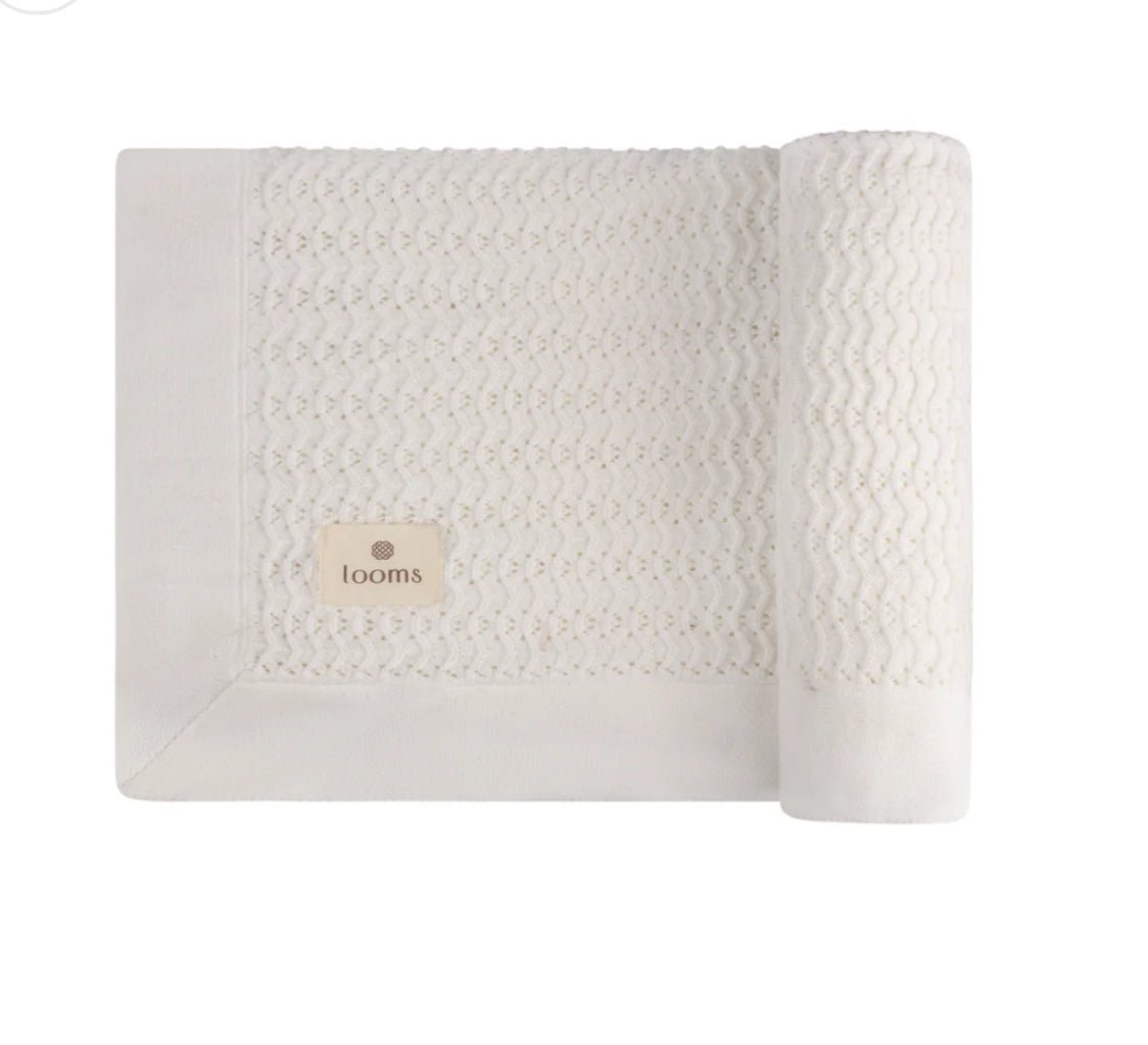 Looms Knits Wave Collection - Knit Pointelle Blanket - Ivory - Blissful Bundlz
