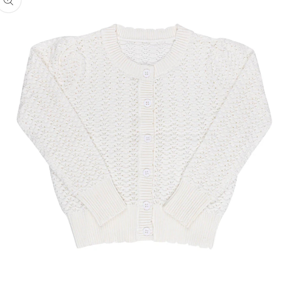 Looms Knits Wave Collection - Knit Pointelle Cardigan - Ivory - Blissful Bundlz