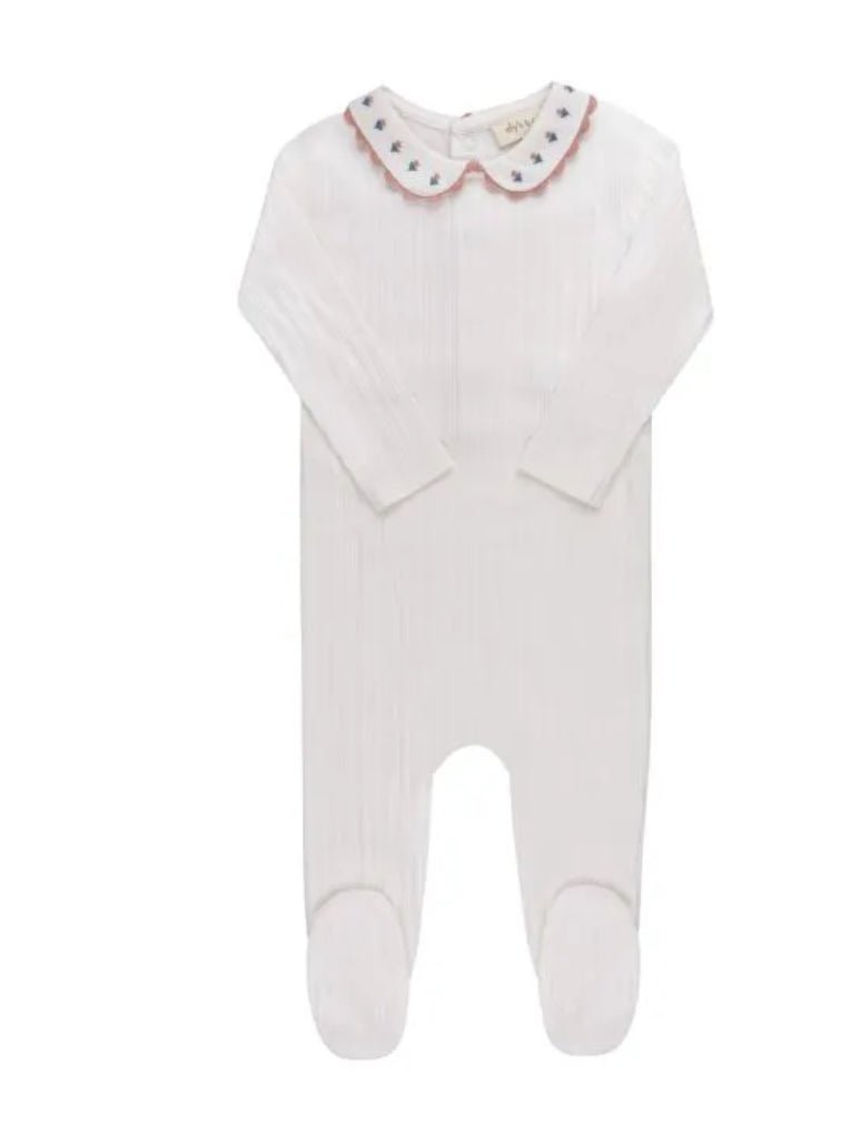 Looms Knits Wave Collection - Tulip Collar Footie & Bonnet - Ivory Tulip - Blissful Bundlz
