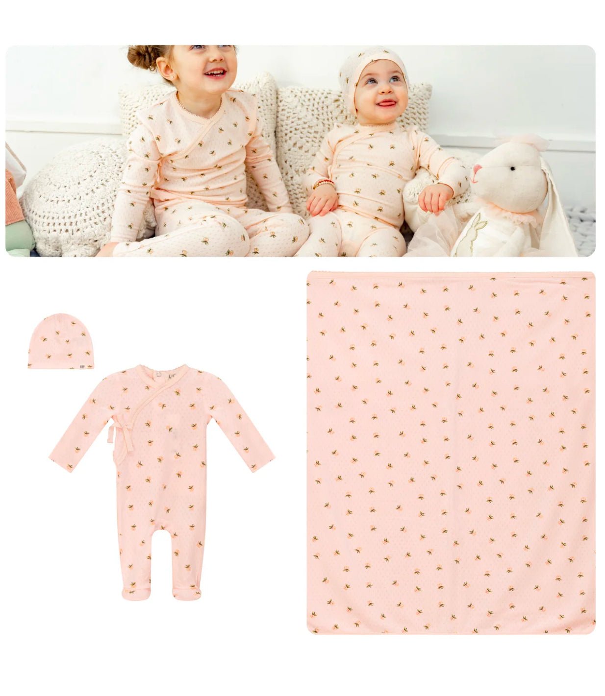 Lux Baby Floral Print Pointelle Jersey Baby Girl Layette Set - Blissful Bundlz