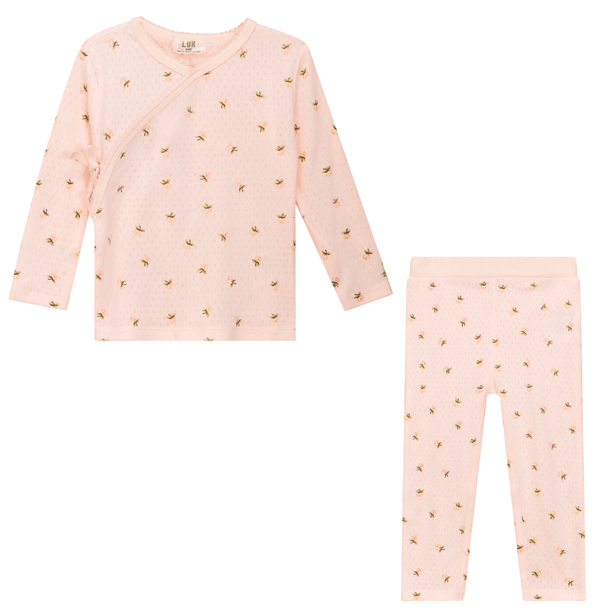 Lux Baby Floral Print Pointelle Jersey Girl Top And Legging Set - Blissful Bundlz