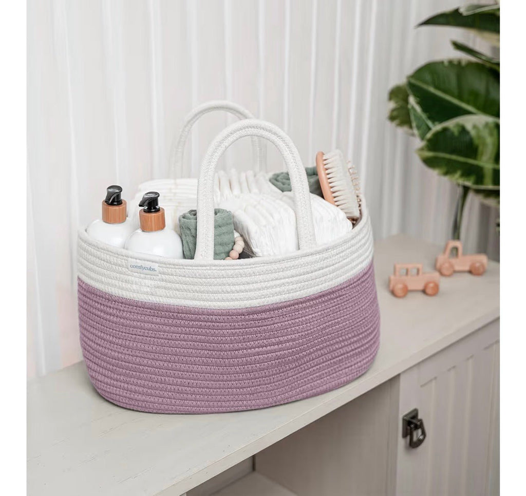 Mauve & White Rope Diaper Caddy - Caddy