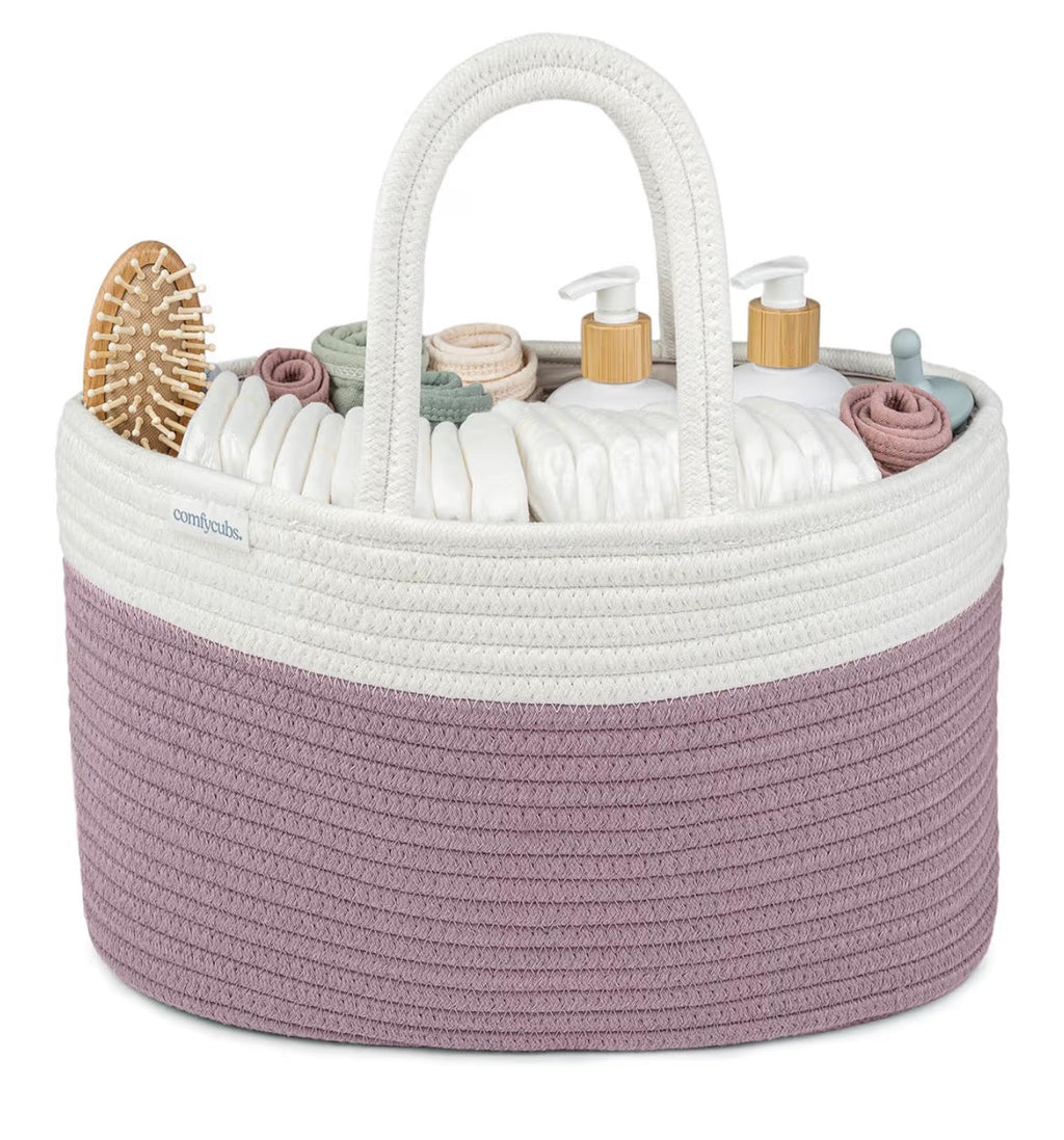 Mauve & White Rope Diaper Caddy - Caddy