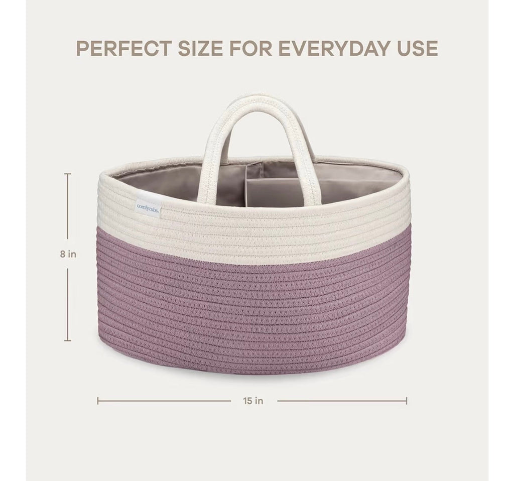 Mauve & White Rope Diaper Caddy - Caddy