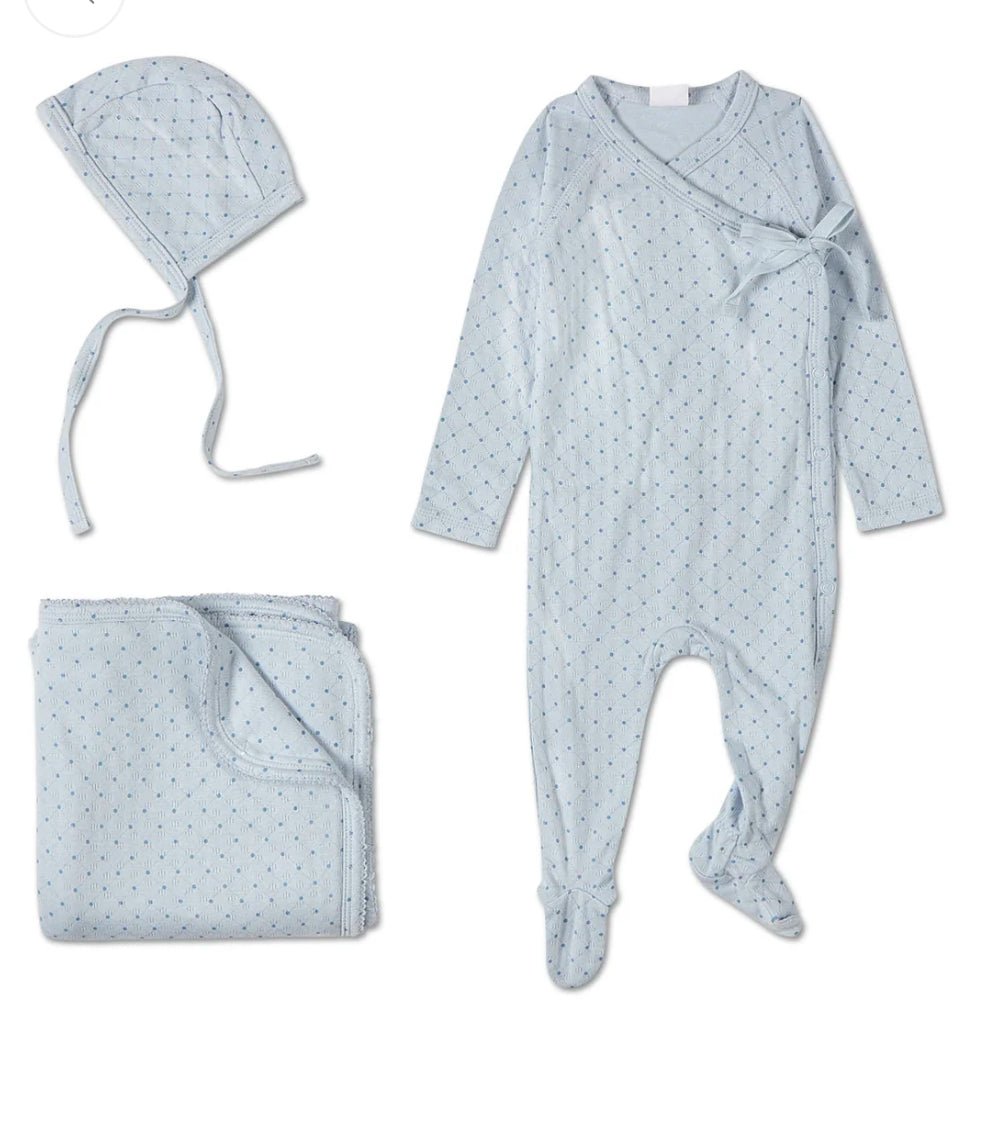 MiniMoí 3 Piece Boys Little Dots Pointelle Layette Footie Set - Blissful Bundlz