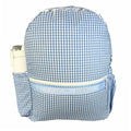 Mint - Baby Blue Gingham Medium Backpack with front pocket – personalized kids’ backpack from Blissful Bundlz.