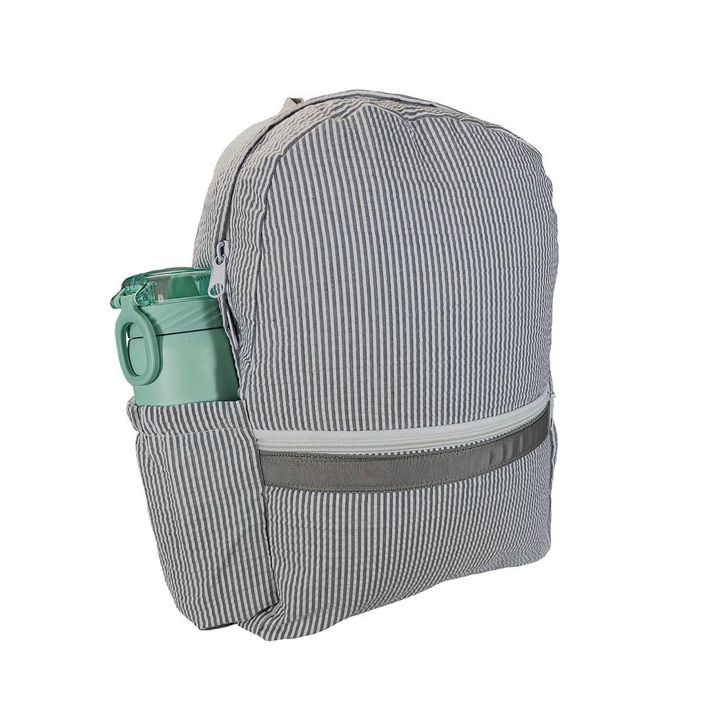 Mint - Grey Seersucker Medium Backpack w/ Pocket | Mint - Blissful Bundlz