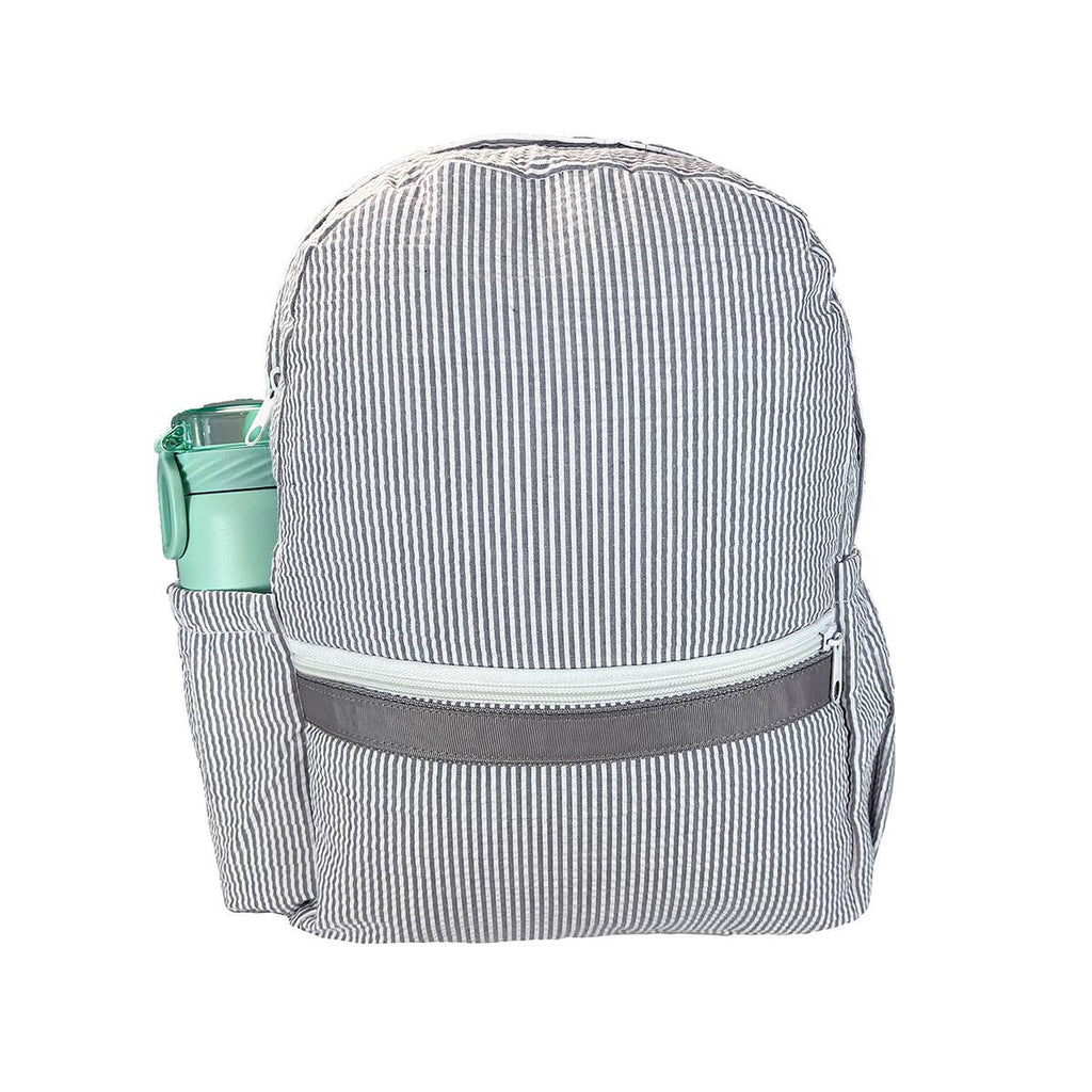 Mint - Grey Seersucker Medium Backpack w/ Pocket | Mint - Blissful Bundlz