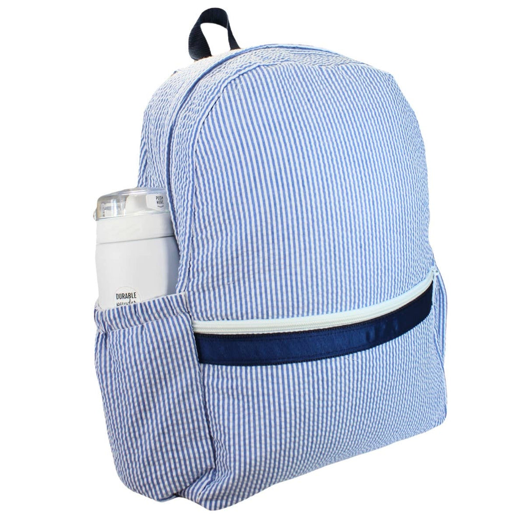 Mint - Navy Seersucker Medium Backpack w/ Pocket | Mint - Blissful Bundlz