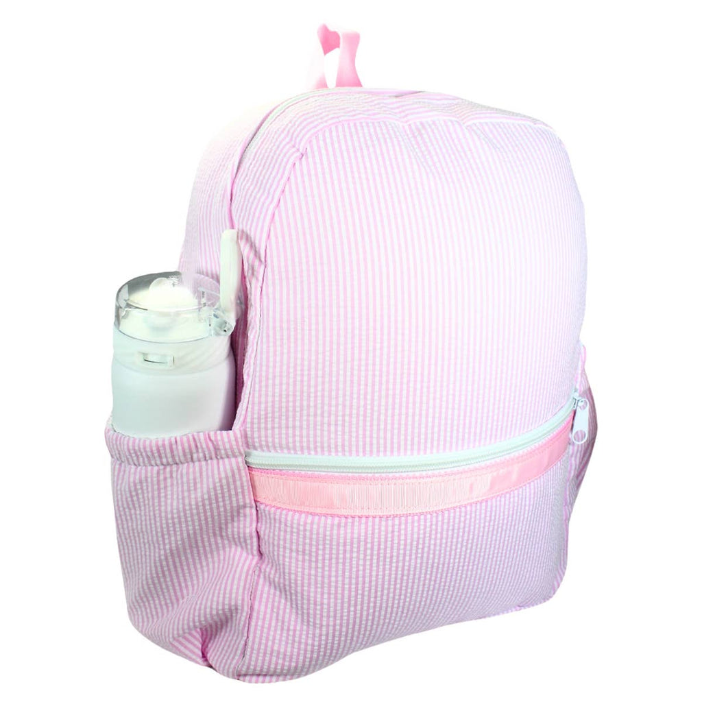 Mint - Pink Seersucker Medium Backpack w/ Pocket | Mint - Blissful Bundlz