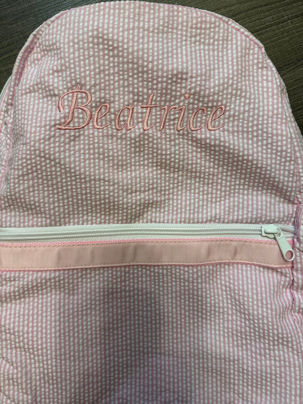 Mint - Pink Seersucker Medium Backpack w/ Pocket | Mint - Backpack