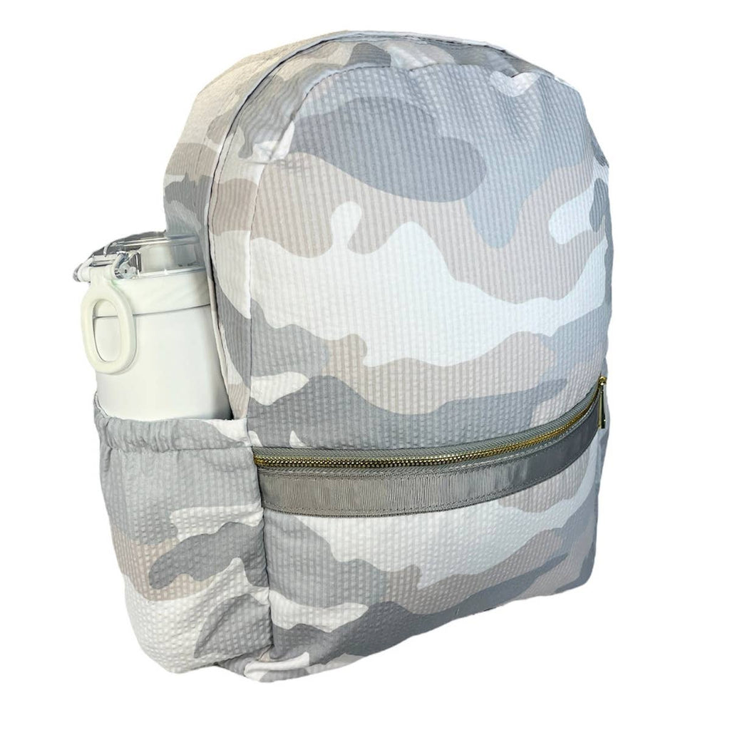 Mint - Snow Camo Seersucker Medium Backpack w/ Pocket | Mint - Blissful Bundlz