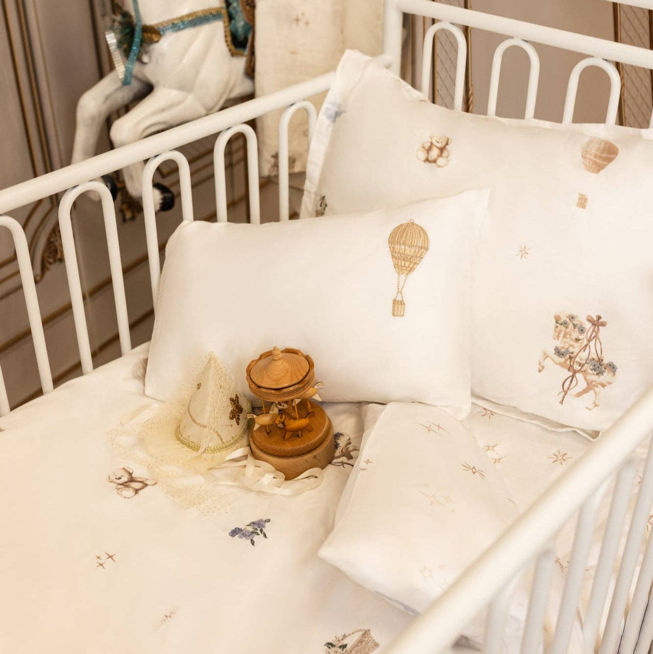 Petite Belle Bebe - Petite Belle Carousel Dreams Crib Set - Sky - Blissful Bundlz