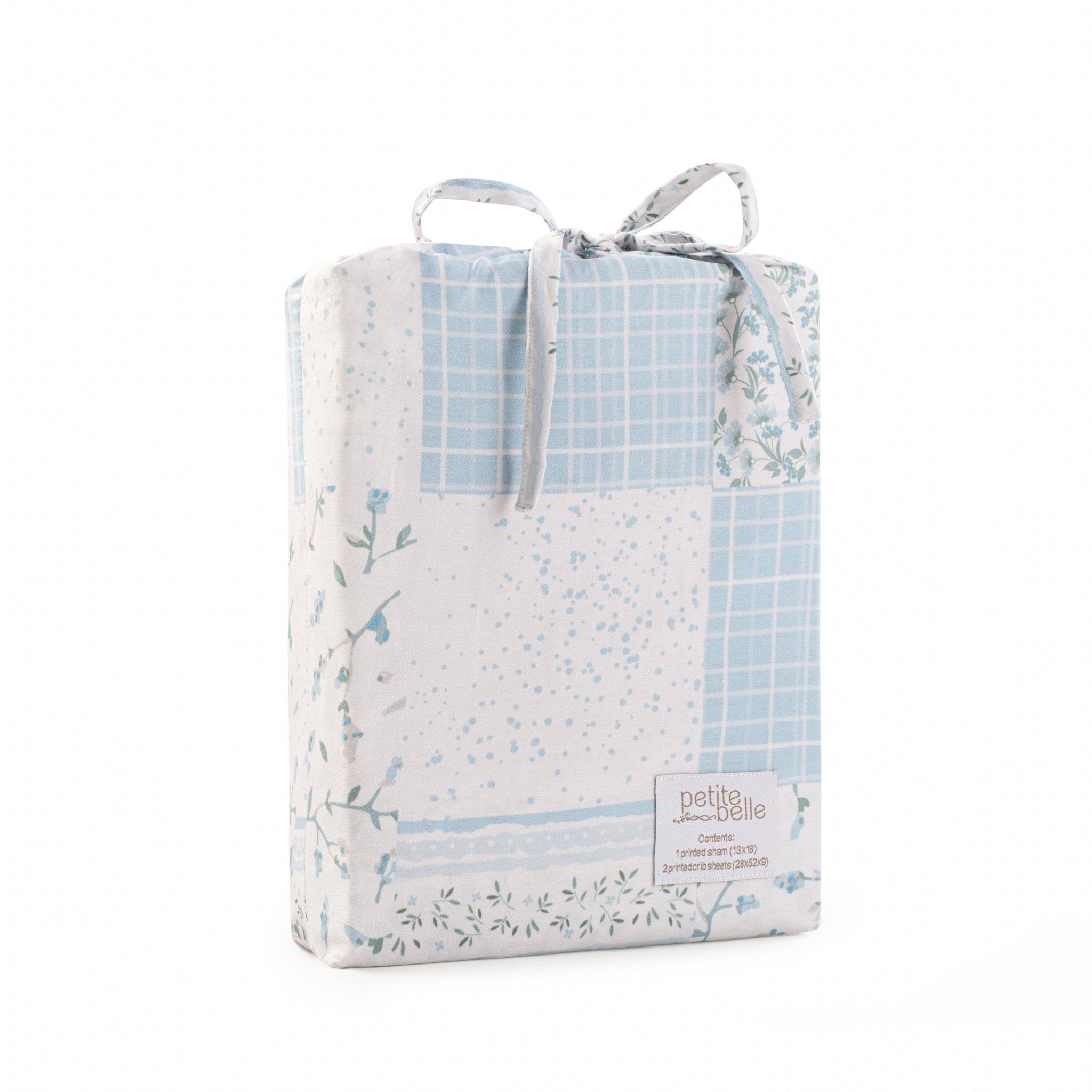 Petite Belle Bebe - Petite Belle Flora Patchwork Standard Crib Sheet Set - Light Blue/Grey - Blissful Bundlz