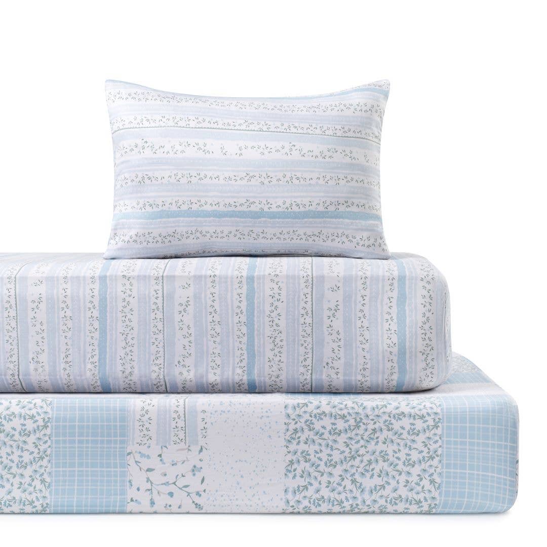 Petite Belle Bebe - Petite Belle Flora Patchwork Standard Crib Sheet Set - Light Blue/Grey - Blissful Bundlz