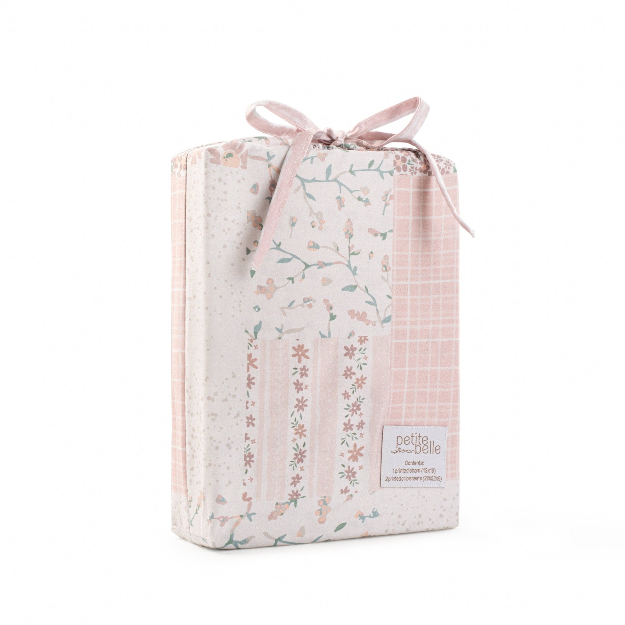 Petite Belle Bebe - Petite Belle Flora Patchwork Standard Crib Sheet Set - Pink/Grey - Blissful Bundlz
