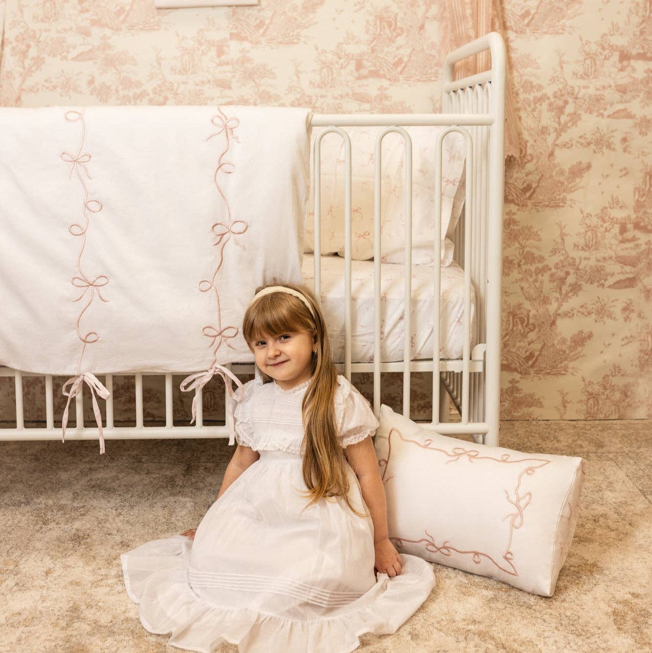 Petite Belle Bebe - Petite Belle Lafayette Pink Lace Embroidered Crib Set - Blissful Bundlz