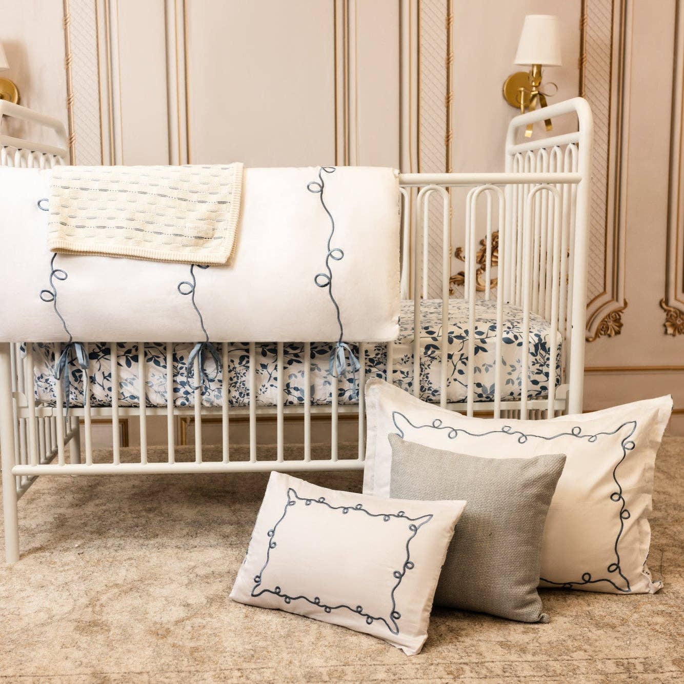 Petite Belle Bebe - Petite Belle Lafayette Powder Blue Embroidered Crib Set - Blissful Bundlz