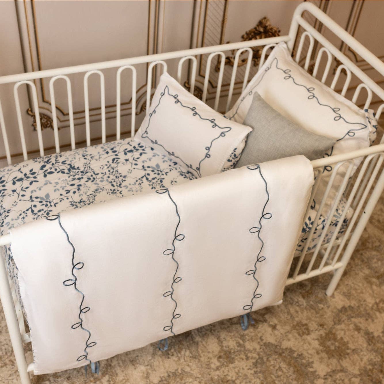 Petite Belle Bebe - Petite Belle Lafayette Powder Blue Embroidered Crib Set - Blissful Bundlz