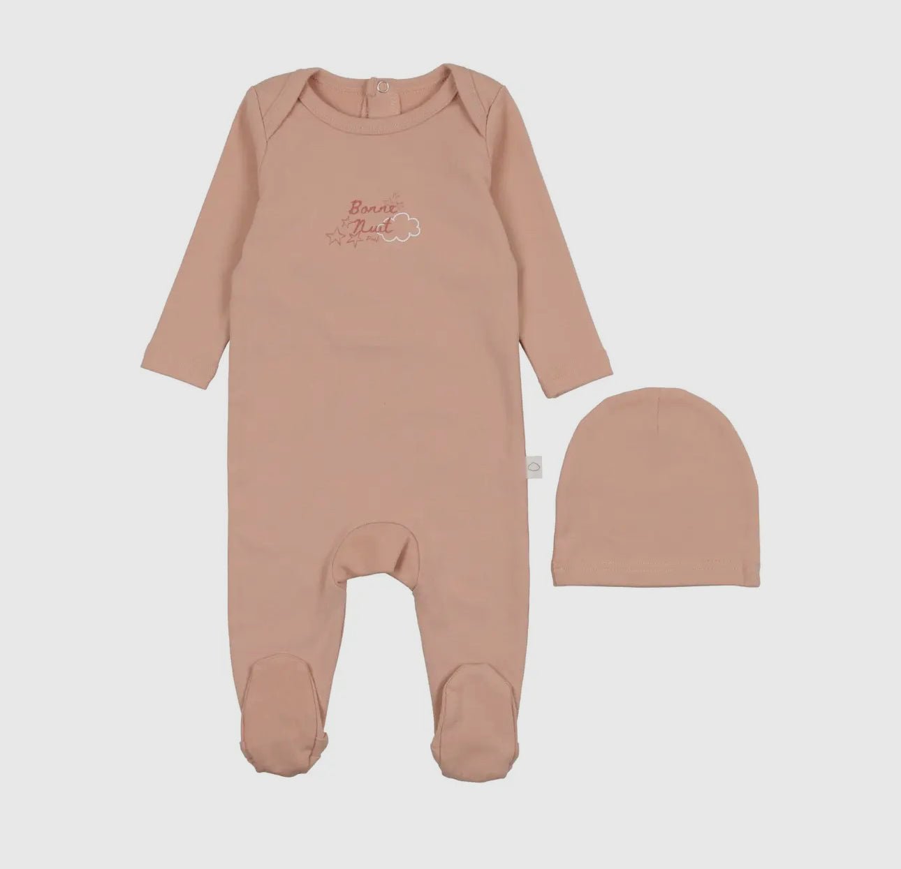 Pouf Baby Bonne Nuit Footie & Beanie - Dusty Pink - Blissful Bundlz