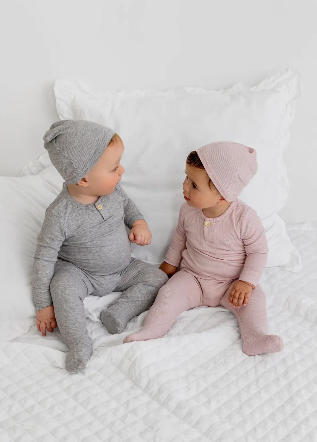 Pouf Baby Henley Footie & Beanie - Blush Pink - Blissful Bundlz