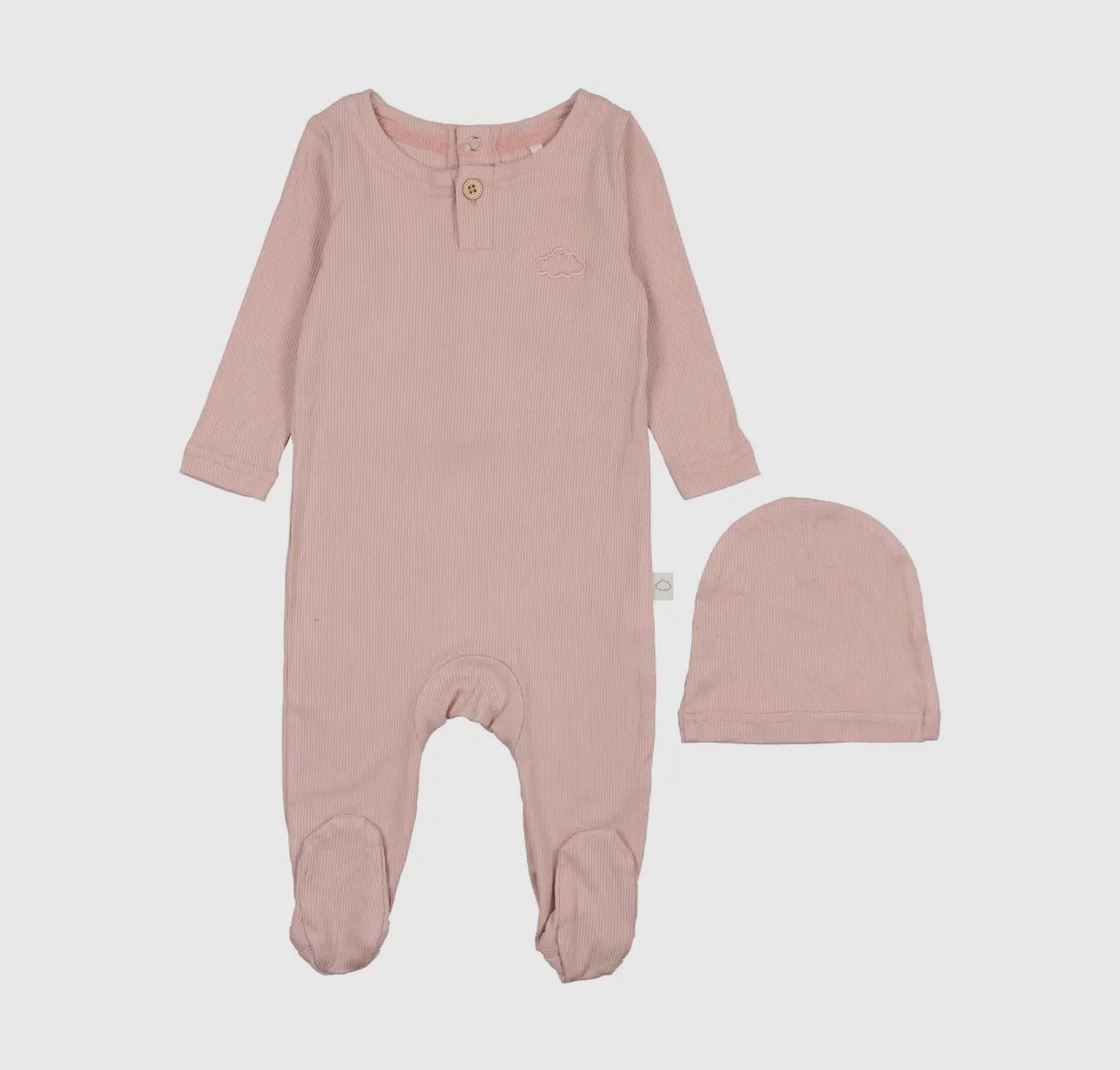 Pouf Baby Henley Footie & Beanie - Blush Pink - Blissful Bundlz