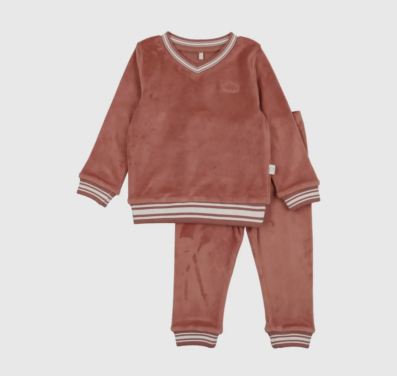 Pouf Baby Velour Varsity Pajamas - Dusty Rose - Blissful Bundlz