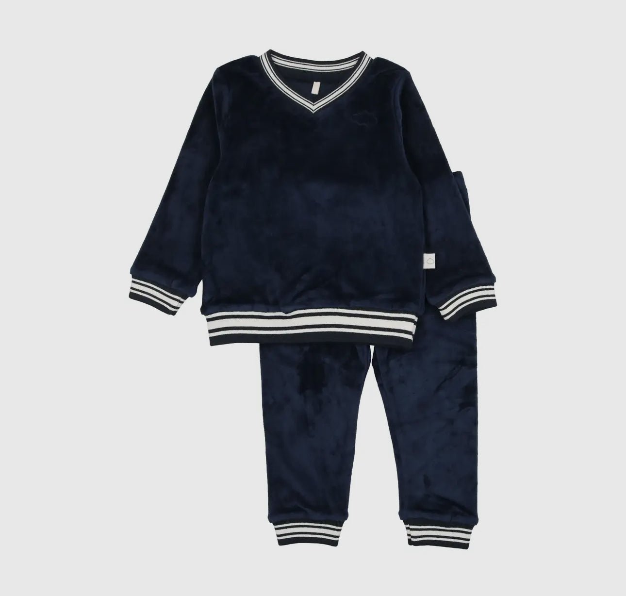 Pouf Baby Velour Varsity Pajamas - Midnight Blue - Blissful Bundlz