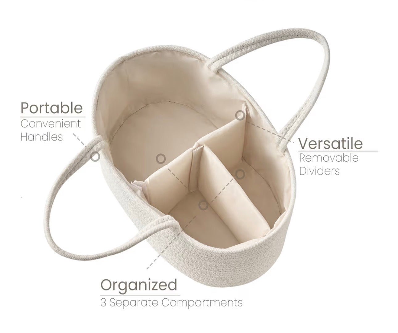 Rope Diaper Caddy – Off White Nursery Organizer & Baby Shower Gift | Blissful Bundlz - Caddy