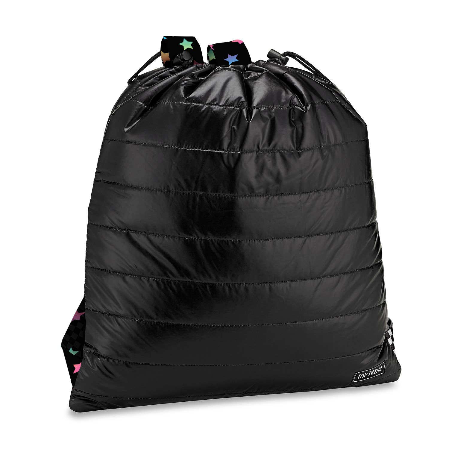 Top Trenz - Black Puffer Cinch Sling Bag Scatter Star Straps - Blissful Bundlz