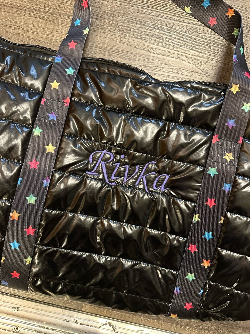 Top Trenz Black Puffer Tote with Scatter Star Strap - 