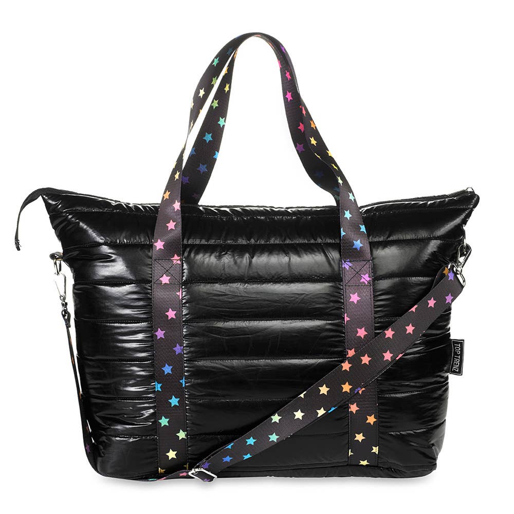 Top Trenz Black Puffer Tote with Scatter Star Strap - Blissful Bundlz