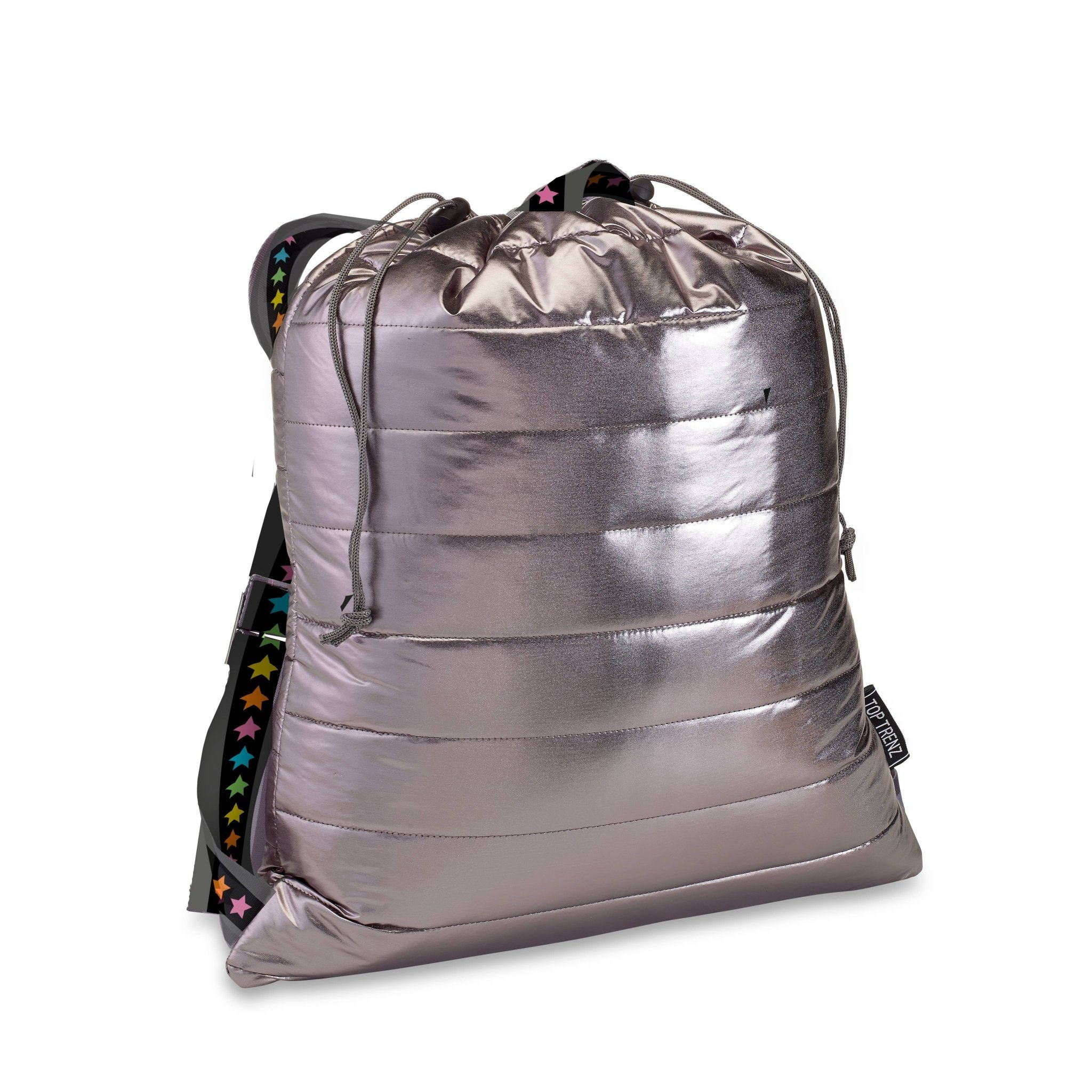 Top Trenz - Gunmetal Puffer Sling Bag Multi Star Straps - Blissful Bundlz