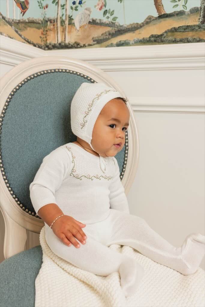 Tricot Bebe Knit Embroidered Footie & Bonnet - Blissful Bundlz