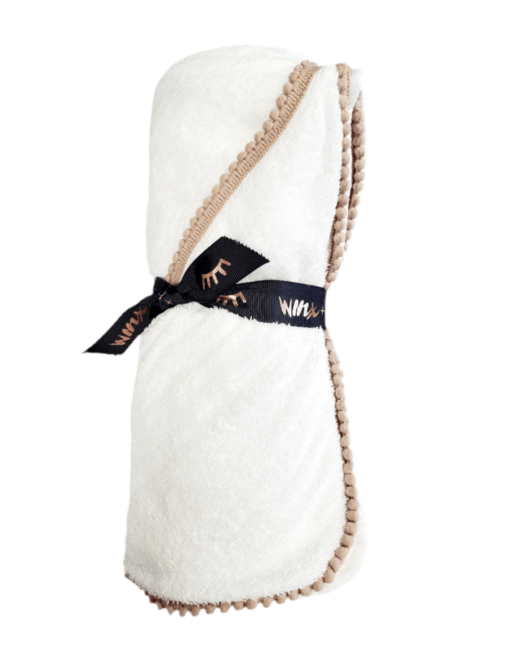 Winx + Blinx Taupe Pom Trim Hooded Towel - Blissful Bundlz