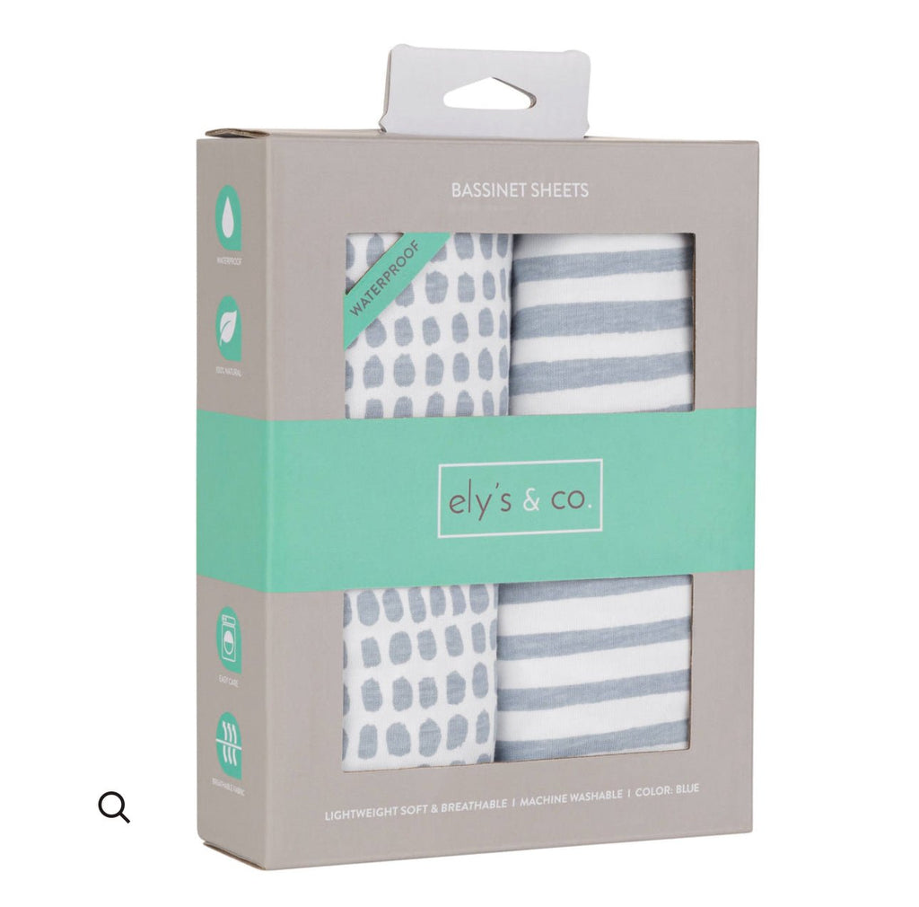 Elys & Co. Blue Stripes & Splash 2-Pack Bassinet Sheets - Blissful Bundlz