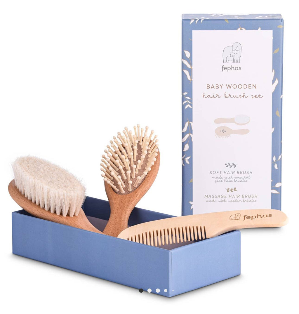 Fephas Wooden Baby Hair Brush Set - Blissful Bundlz